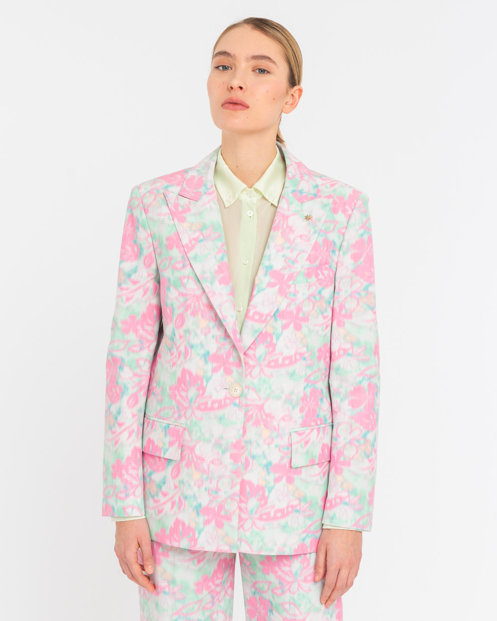 pink cotton blend floral tailleur