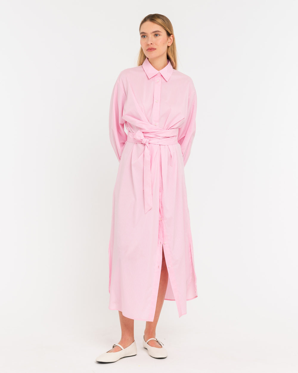 pink stretch cotton chemisier with bow