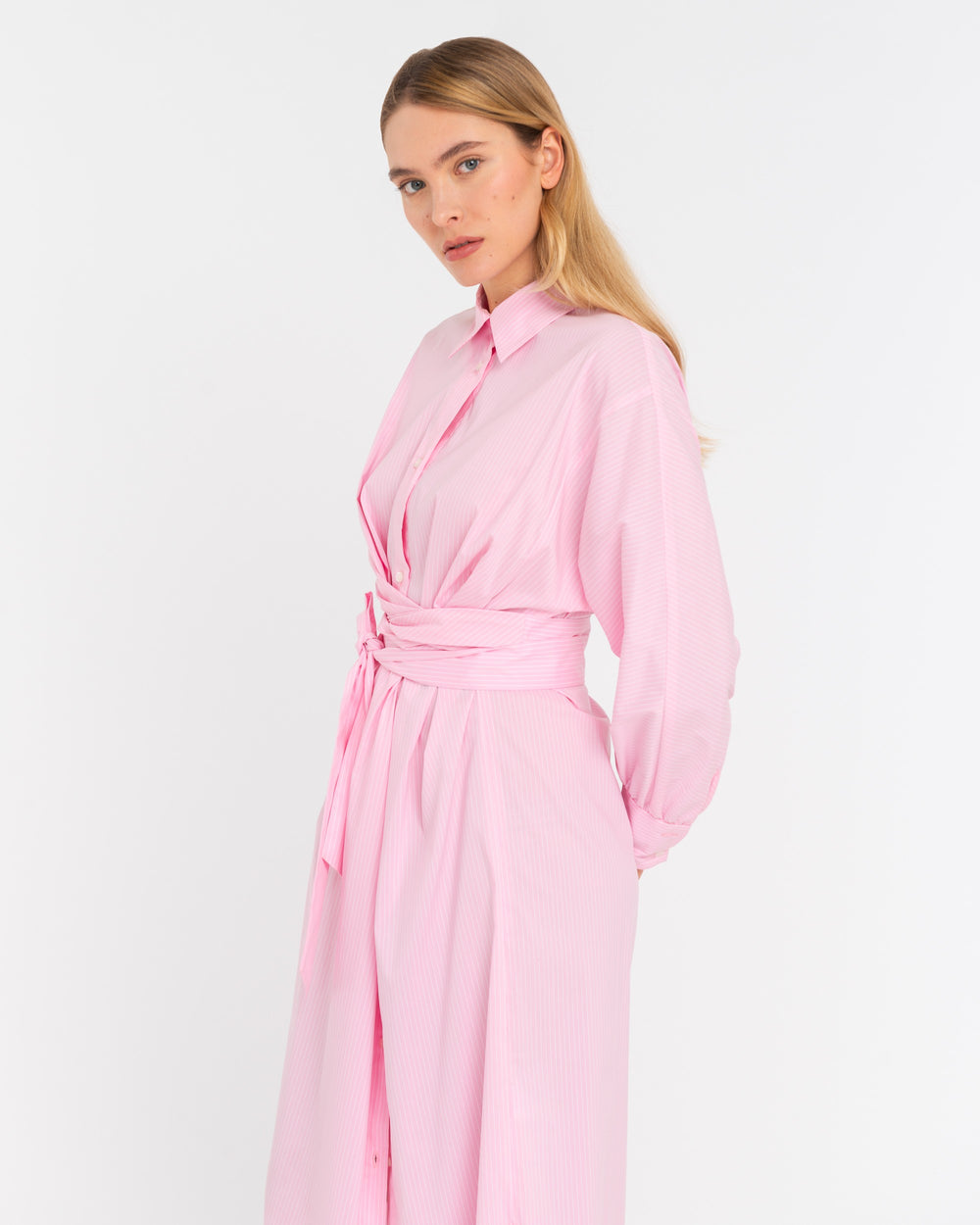 pink stretch cotton chemisier with bow