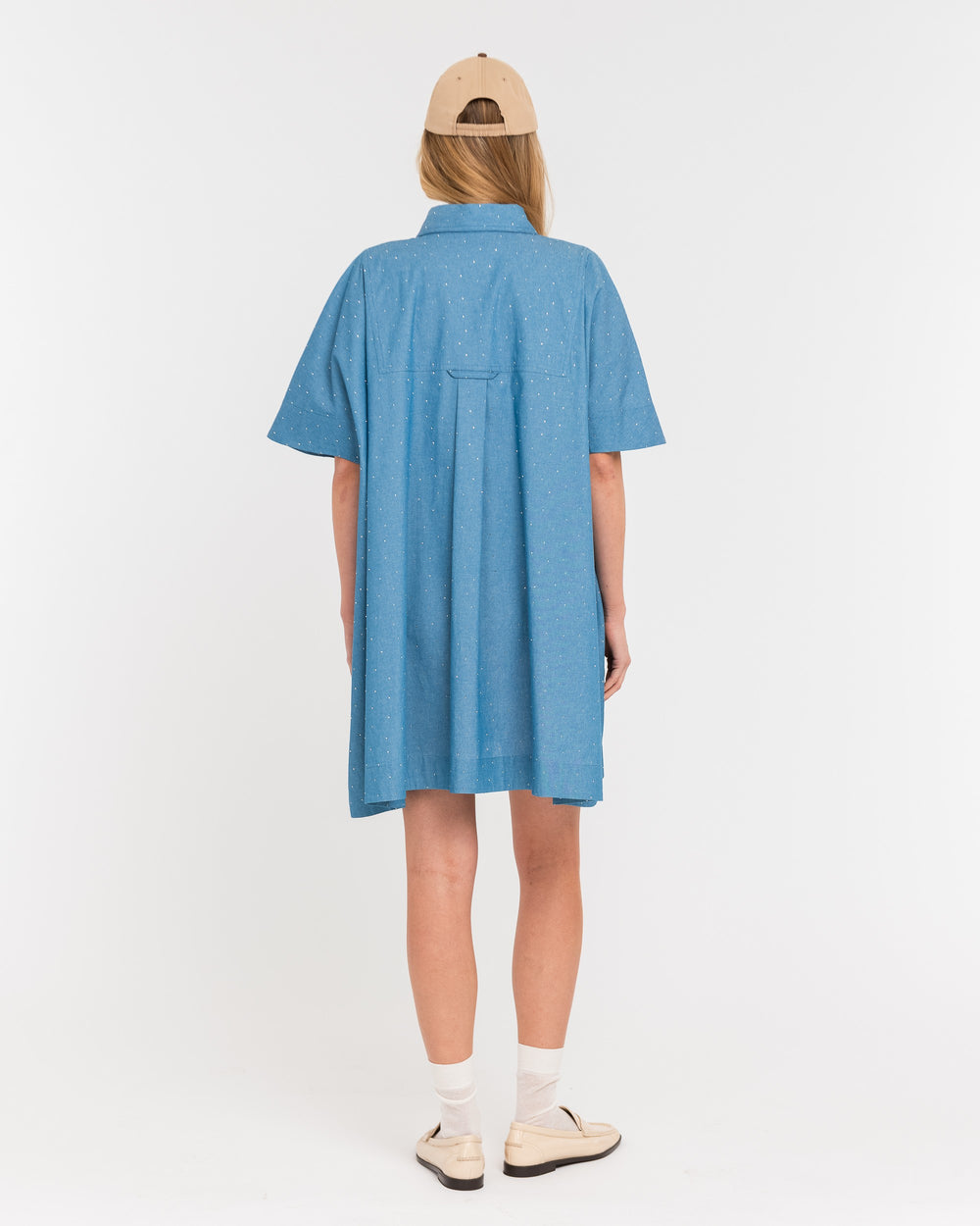 light blue oversize chambray chemisier with appliqués