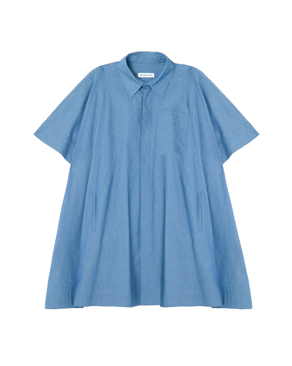 light blue oversize chambray chemisier with appliqués