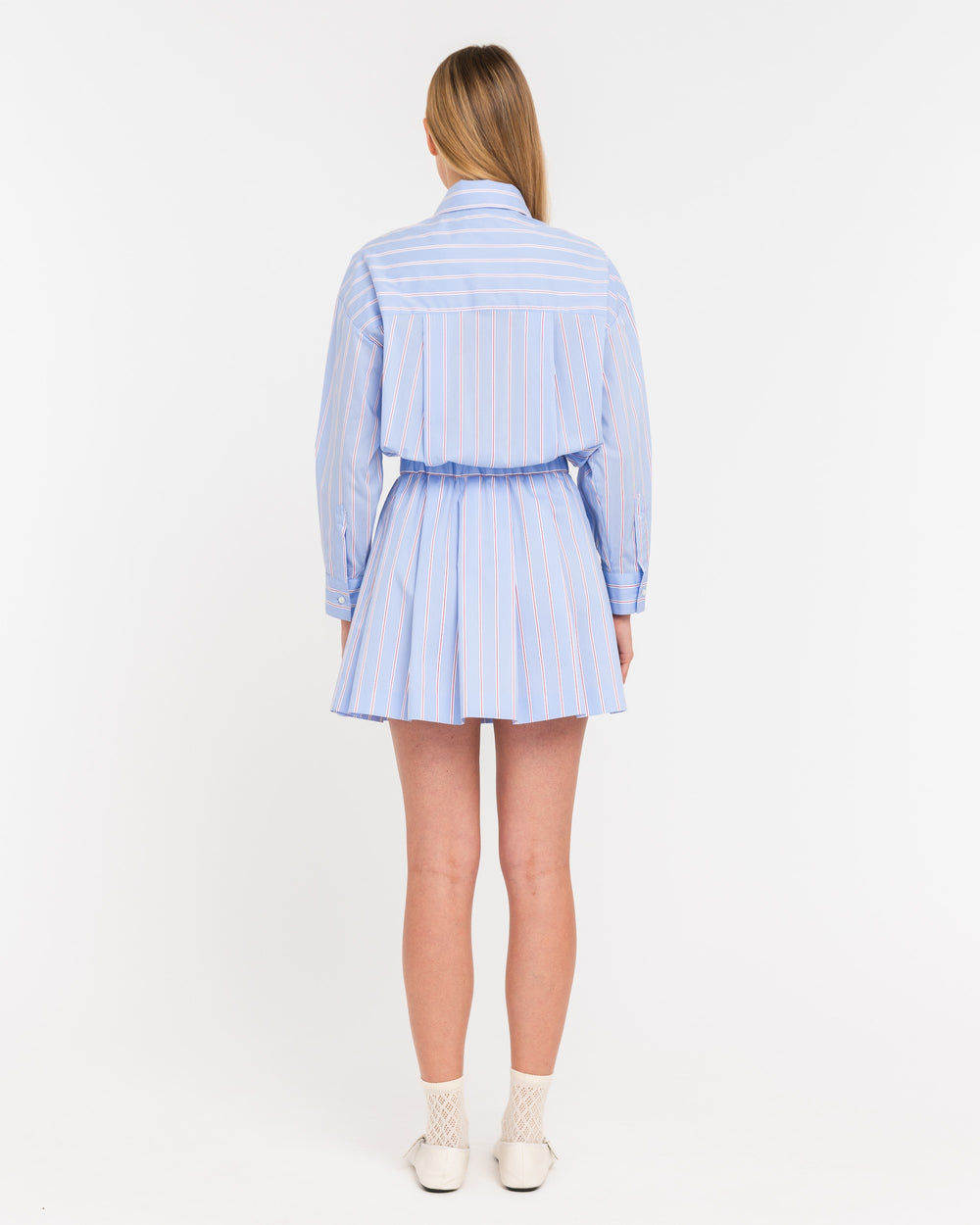 sky blue short striped cotton chemisier