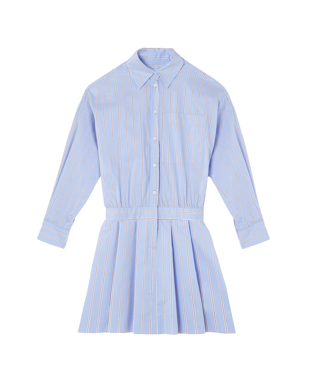 sky blue short striped cotton chemisier