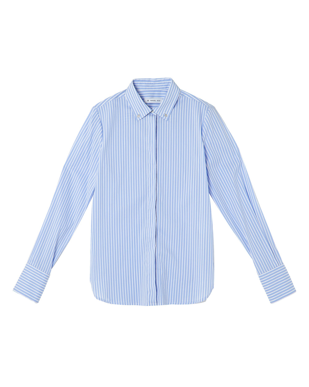 light blue stretch cotton button down shirt