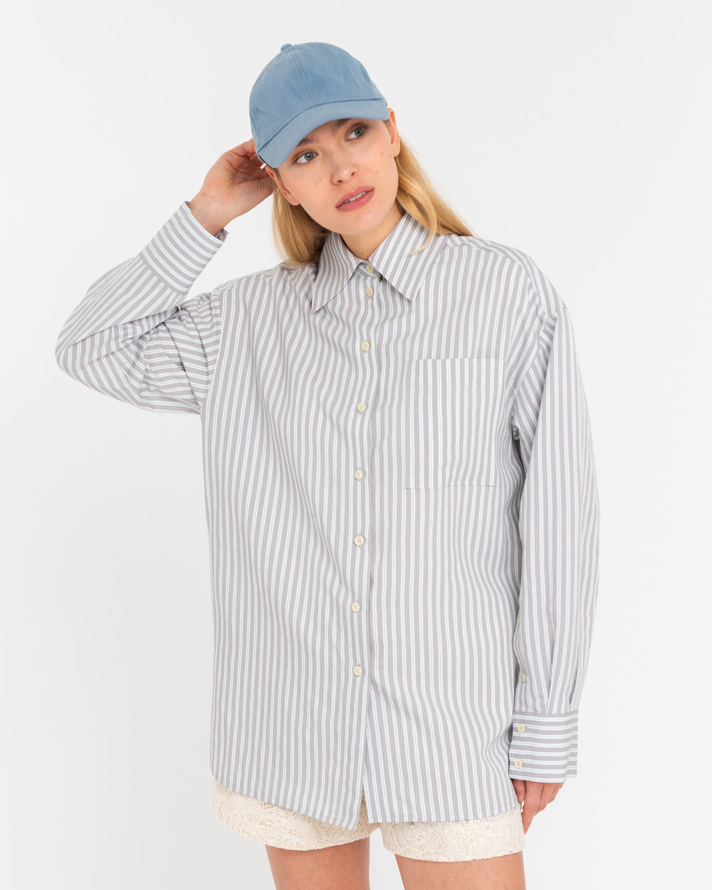 gray over striped viscose shirt