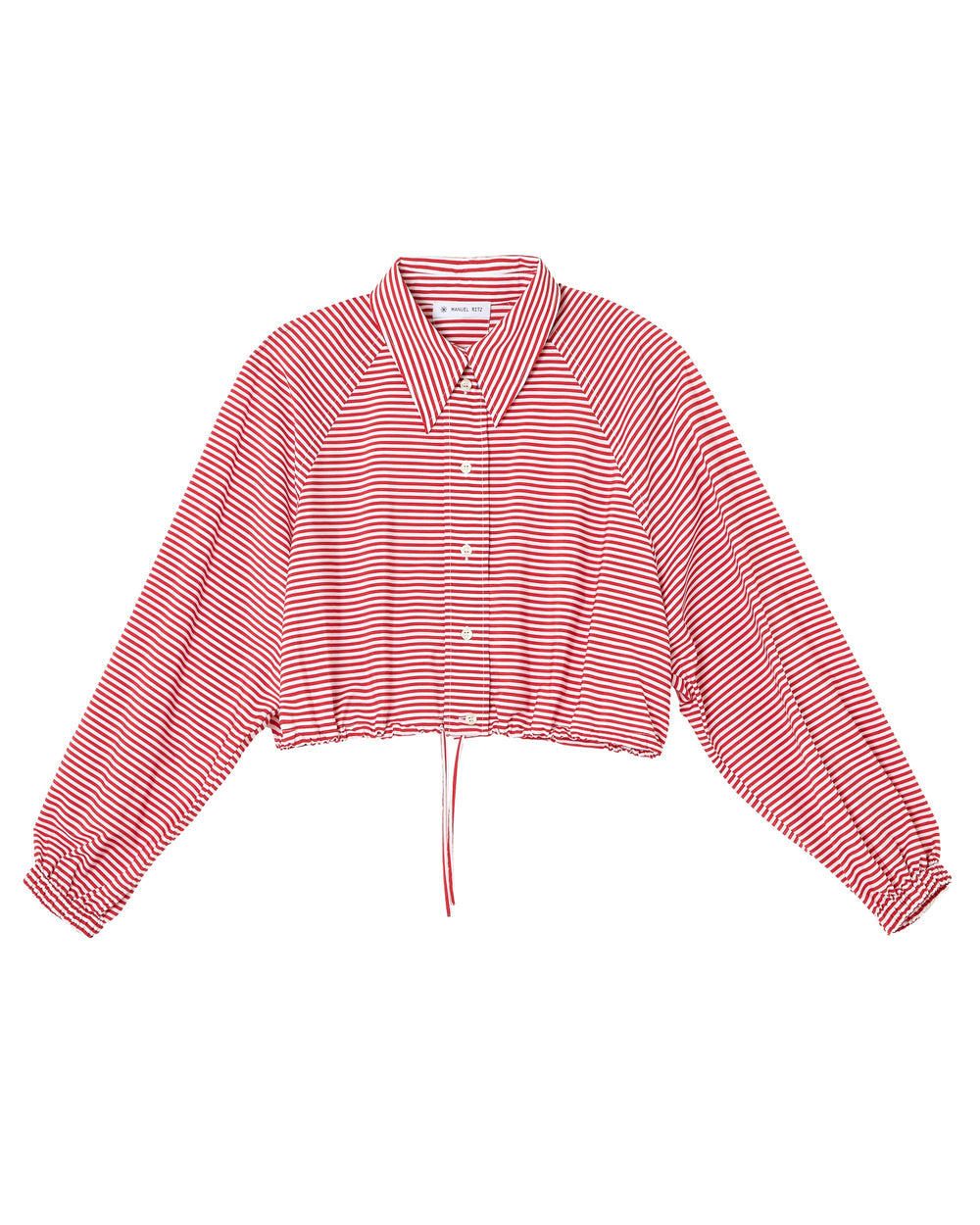 red viscose stripe cropped shirt