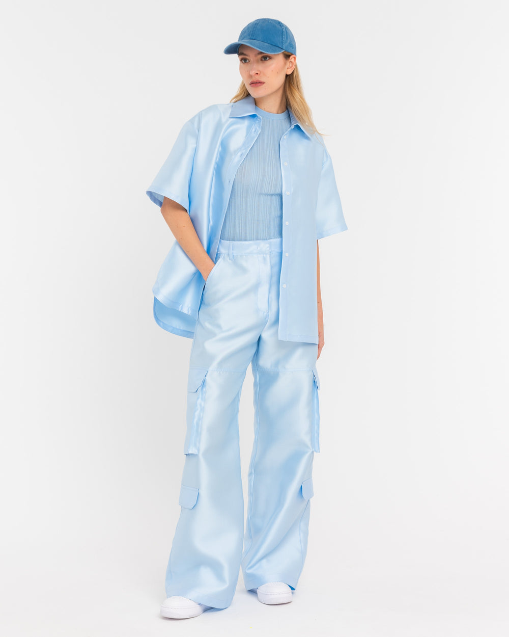 sky blue mikado effect over shirt