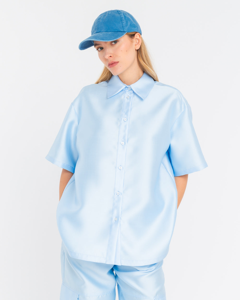 sky blue mikado effect over shirt