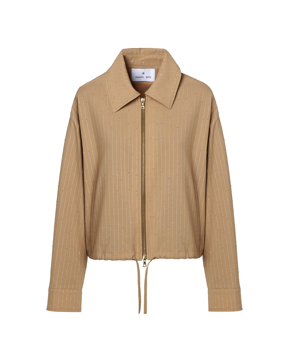 beige micro sequin pinstripe cropped jacket