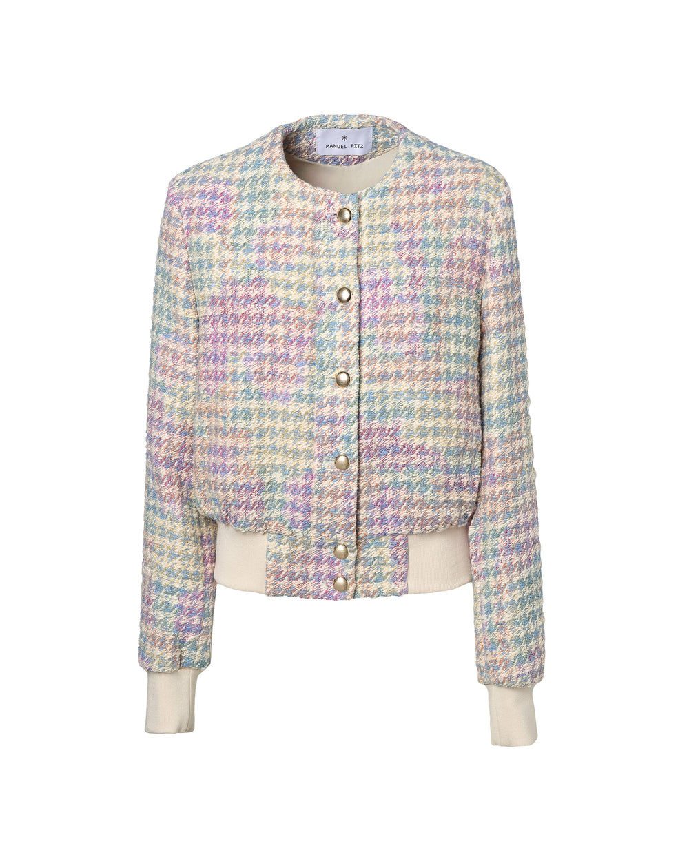 sky blue pied de poule bouclè cropped jacket