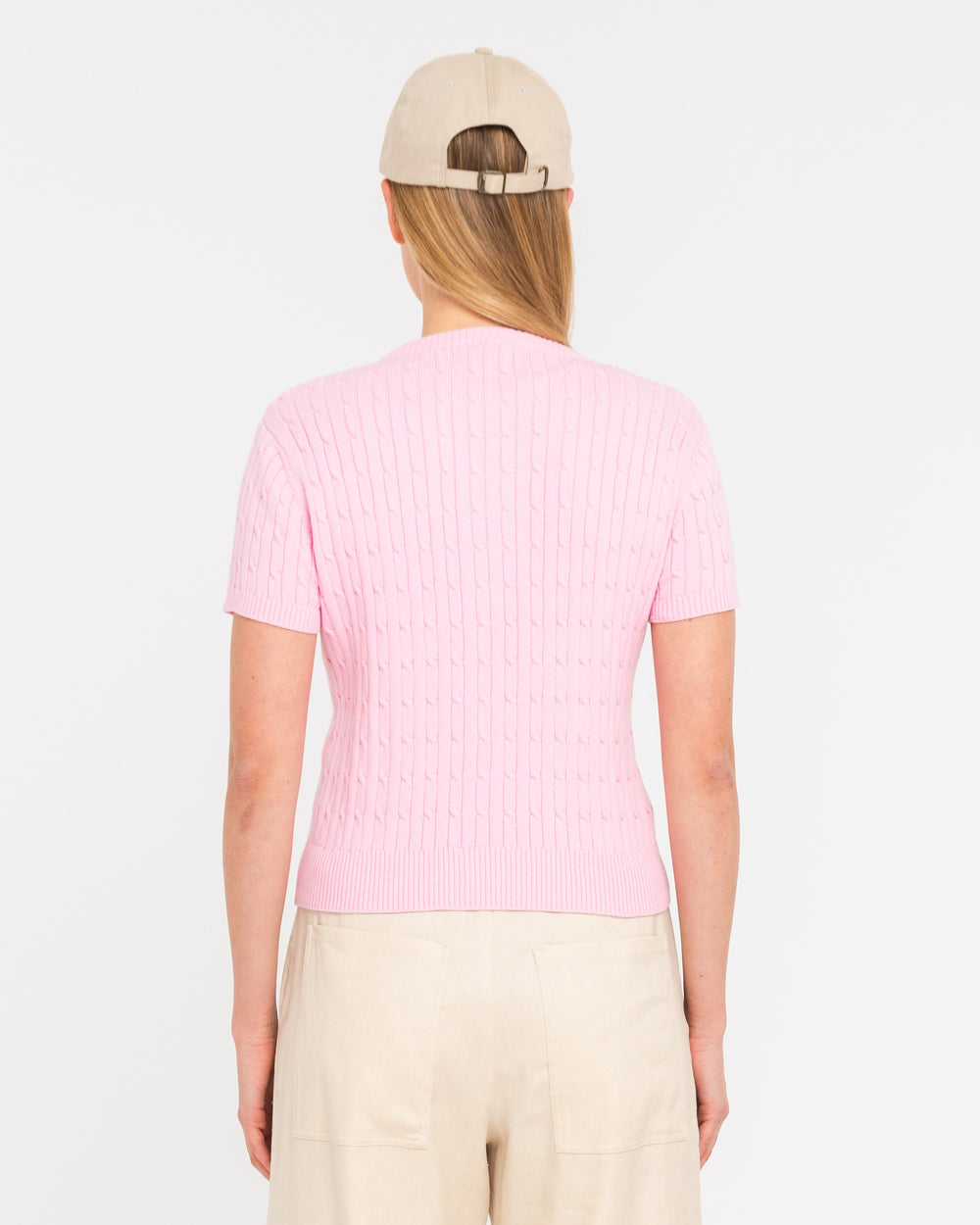 pink short sleeved cotton cardigan