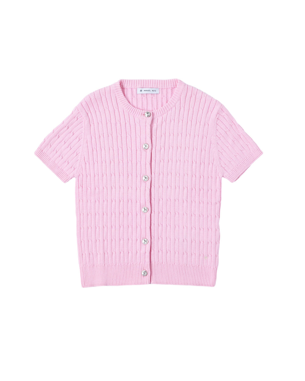 pink short sleeved cotton cardigan