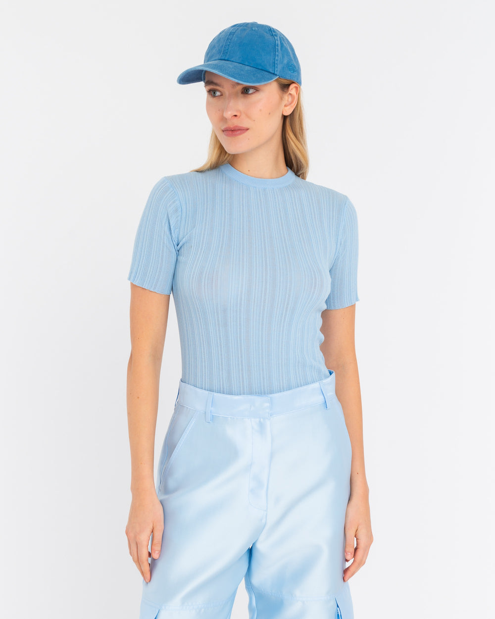 sky blue ribbed cotton t-shirt