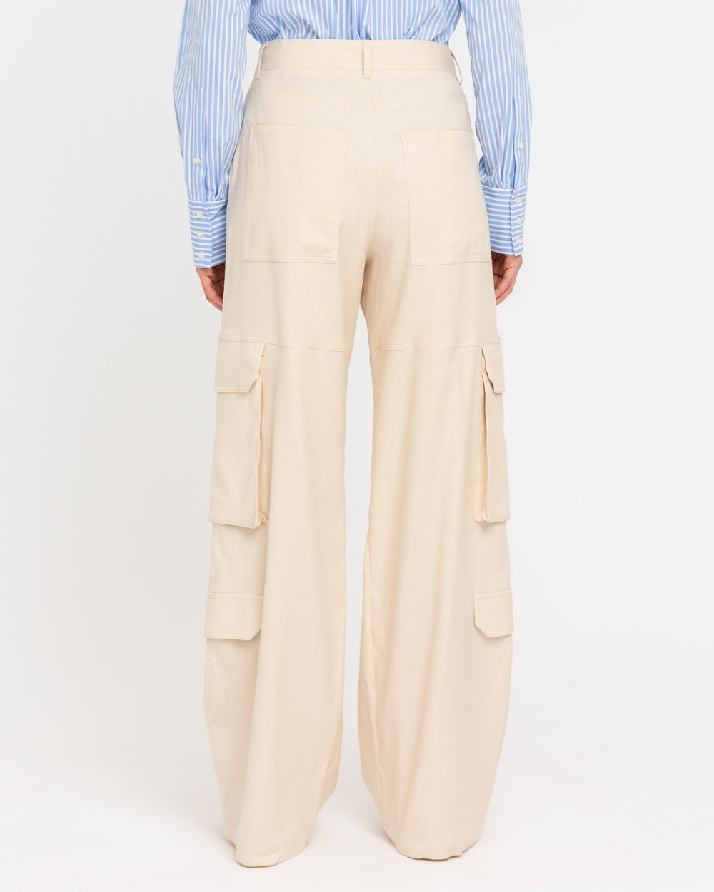 beige stretch cotton linen cargo trousers