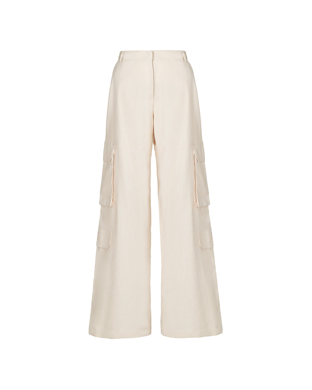 beige stretch cotton linen cargo trousers