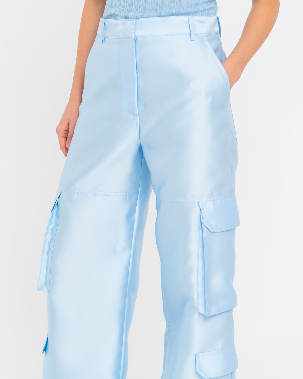 sky blue mikado effect cargo trousers