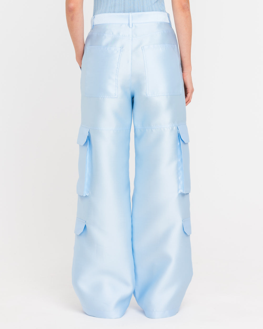 sky blue mikado effect cargo trousers