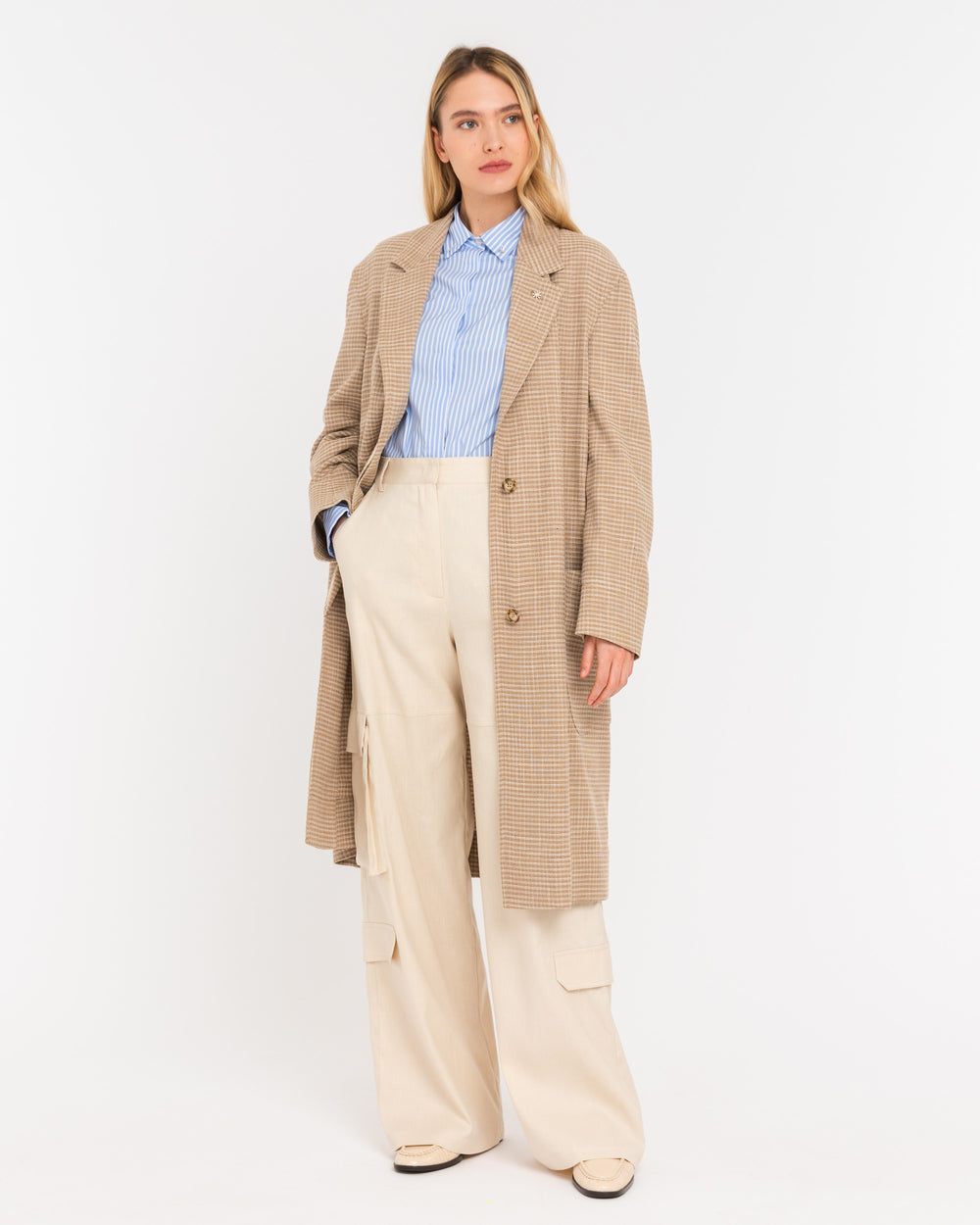 beige cotton linen blend square coat