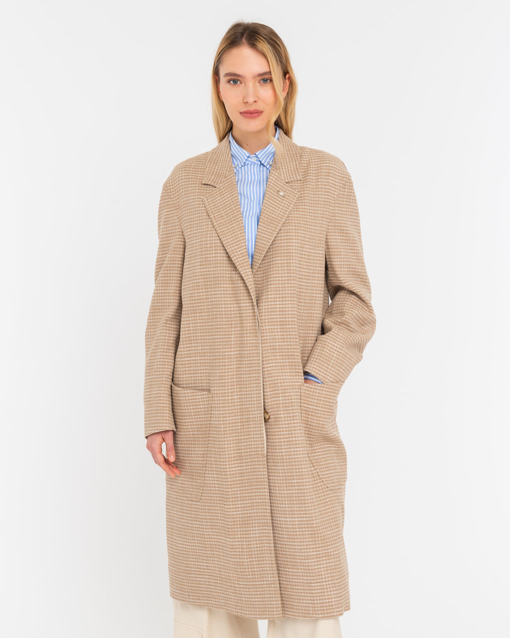 beige cotton linen blend square coat