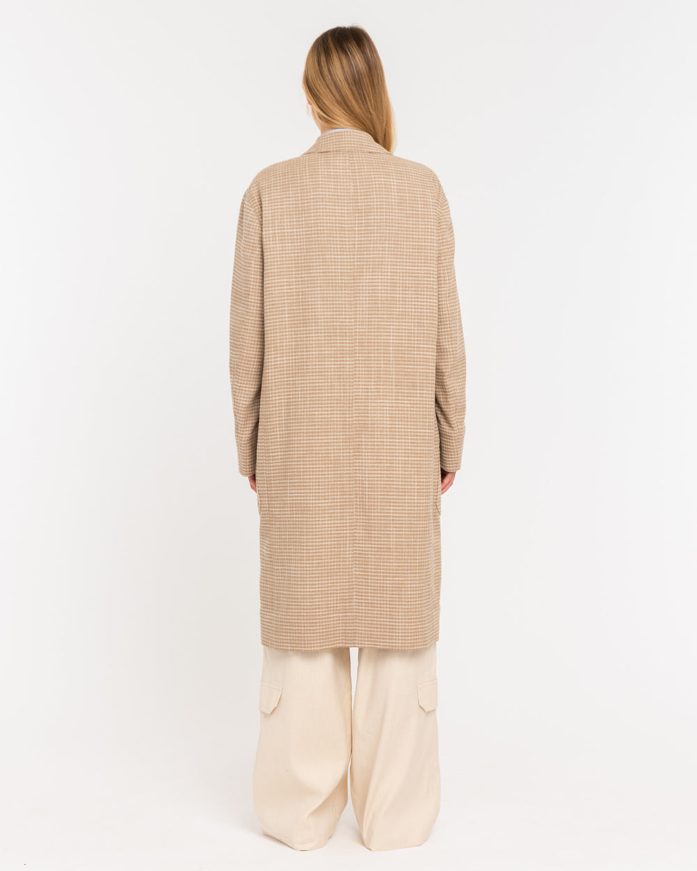 beige cotton linen blend square coat